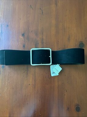 Free People Black Wide Leather Belt with Silver Buckle